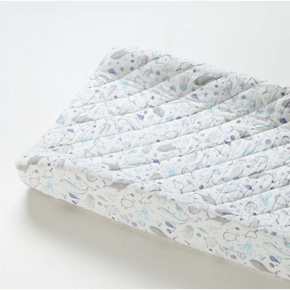 Crate & Barrel Quilted Changing Pad Cover Organic Cotton Sea Print Set Of 2‎